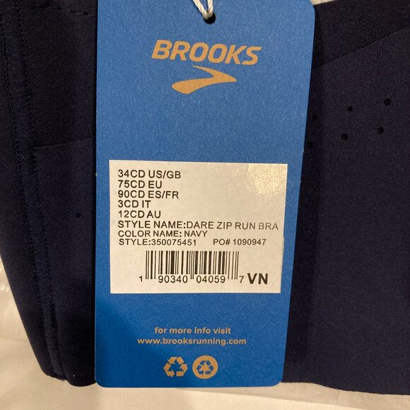 Brooks Dare Run Zip Bra 34 C/D Navy NWT in original packaging - Picture 4 of 4